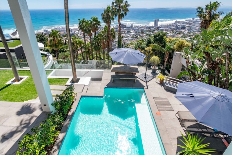 La Grande Vue pool deck with the Fresnaye hillside and Atlantic beyond